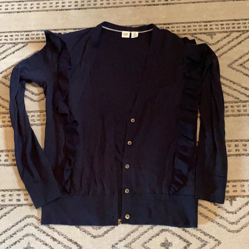 GAP navy ruffle cardigan